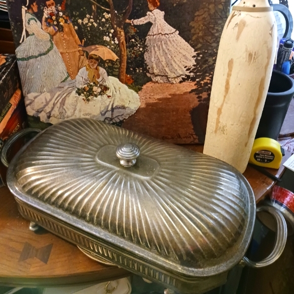 Pyrex/Corning Other - 🍲VTG 3 Piece Pyrex Heavy Footed Silver Metal Stand,Pyrex 9x13 Casserole Dish🍔